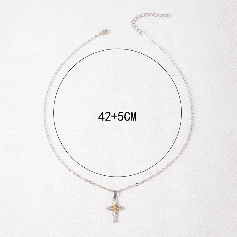 Cross Flower Pendant Necklace Catholic Faith Silver Necklace