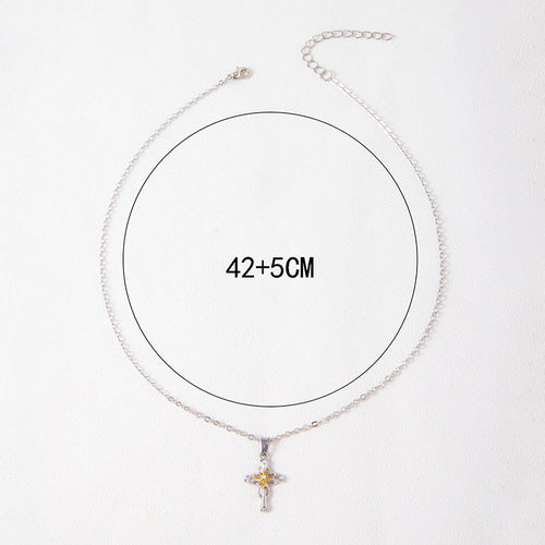Cross Flower Pendant Necklace Catholic Faith Silver Necklace