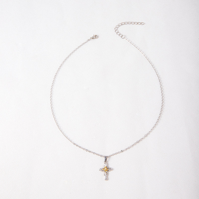 Cross Flower Pendant Necklace Catholic Faith Silver Necklace