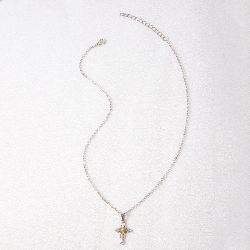 Cross Flower Pendant Necklace Catholic Faith Silver Necklace