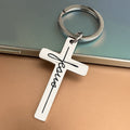 Personality Trend Stainless Steel Faith Cross Scripture Lettering Metal Keychains